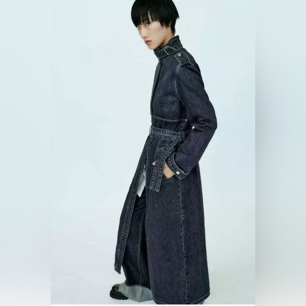 ZARA TRF DARK DENIM TRENCH Size Medium - Picture 4 of 10